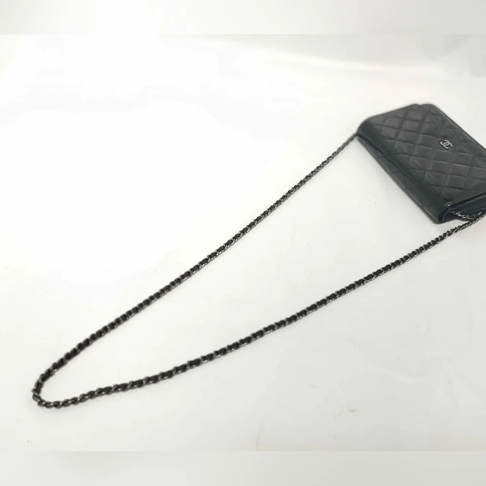 🔥 Chanel Patent Quilted Wallet On Chain WOC Black EUC 🔥